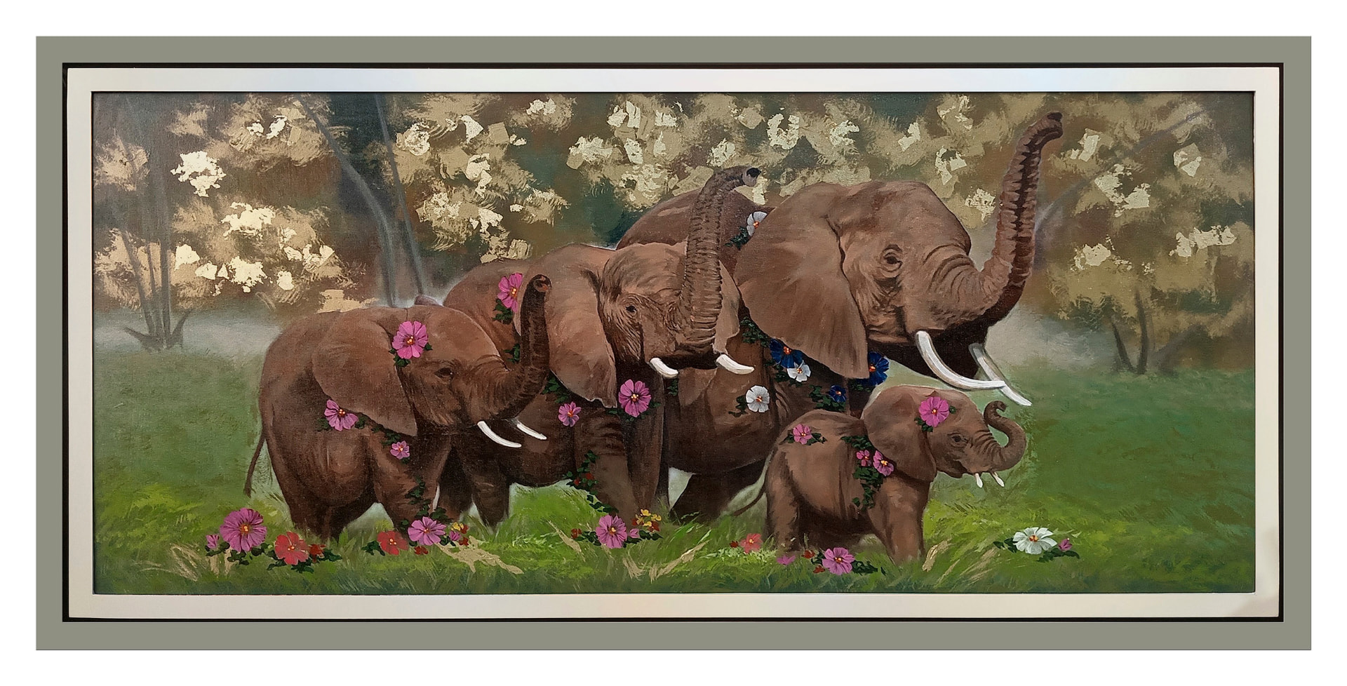 Huellas de familia y amor — vista detalle de la pintura al óleo