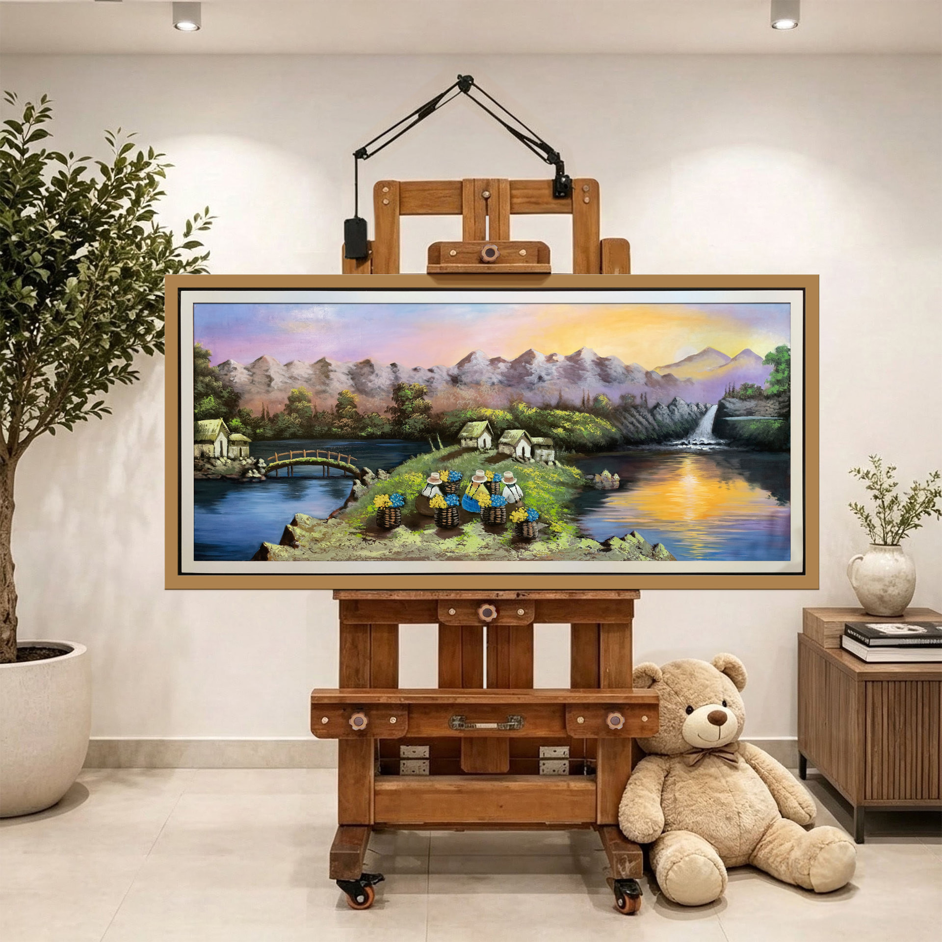 Amanecer en el valle de las flores — vista caballete de la pintura al óleo