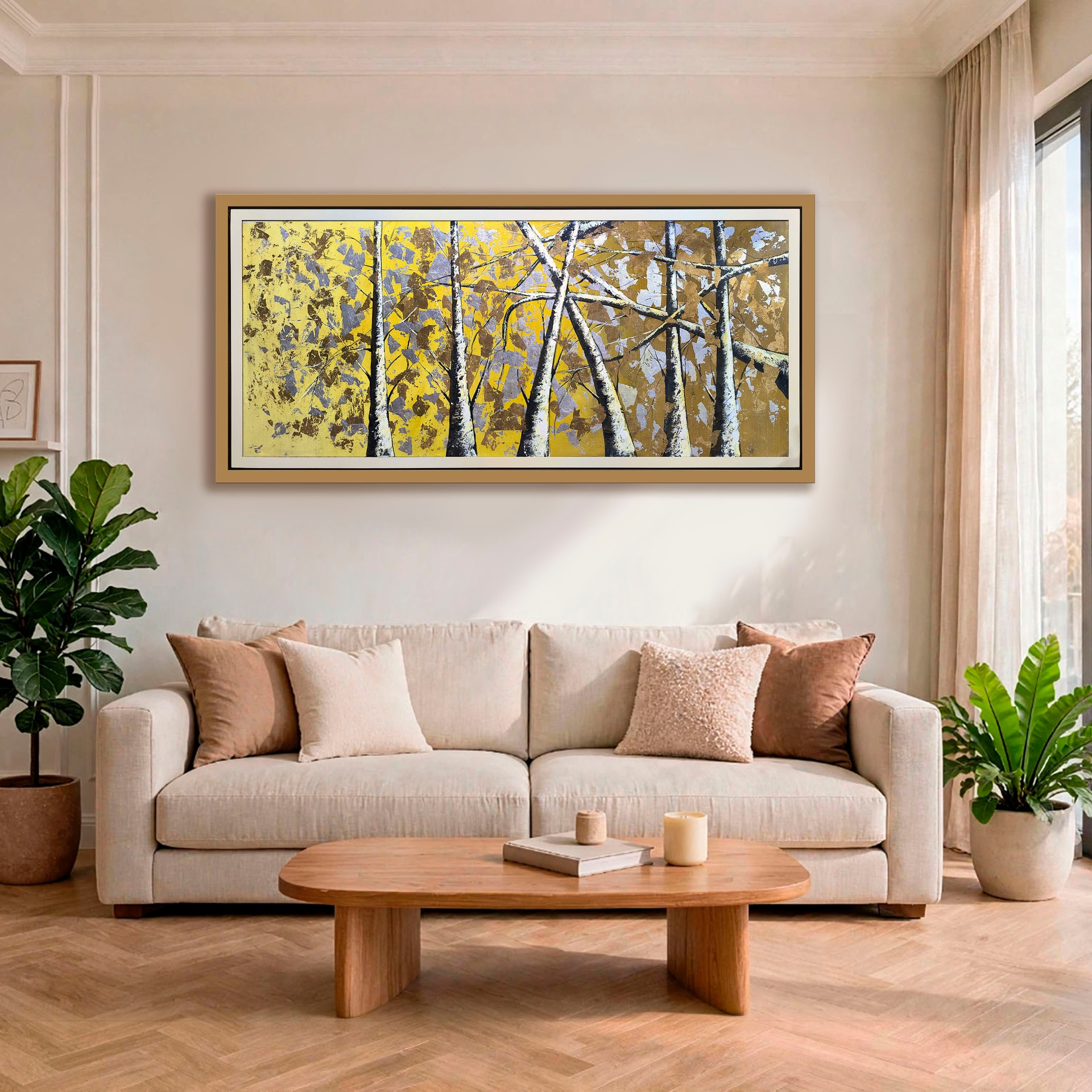 Bosque de abedules dorados — óleo y técnica mixta sobre lienzo pintada a mano · Color & Estilo