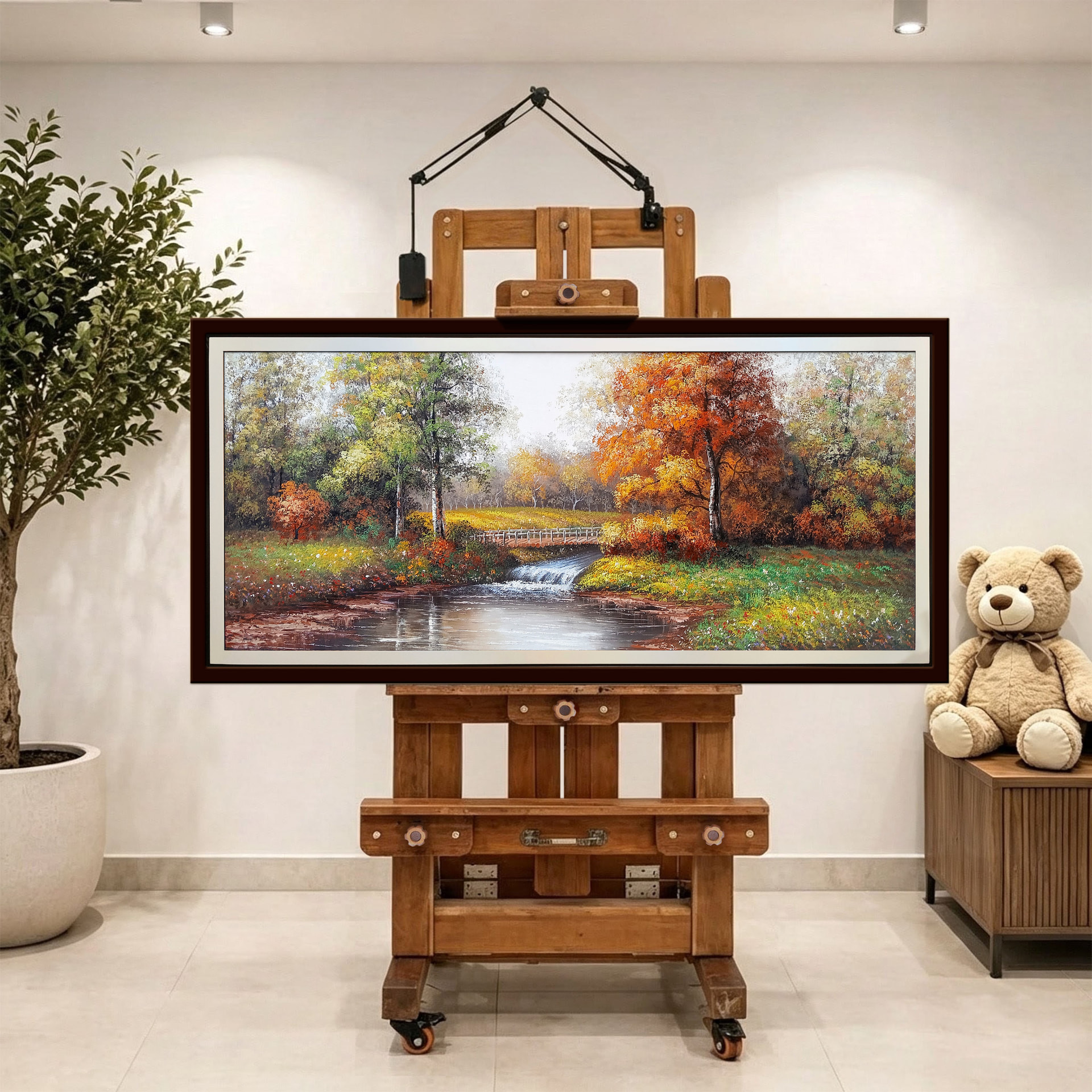 Arroyo otoñal — vista caballete de la pintura al óleo