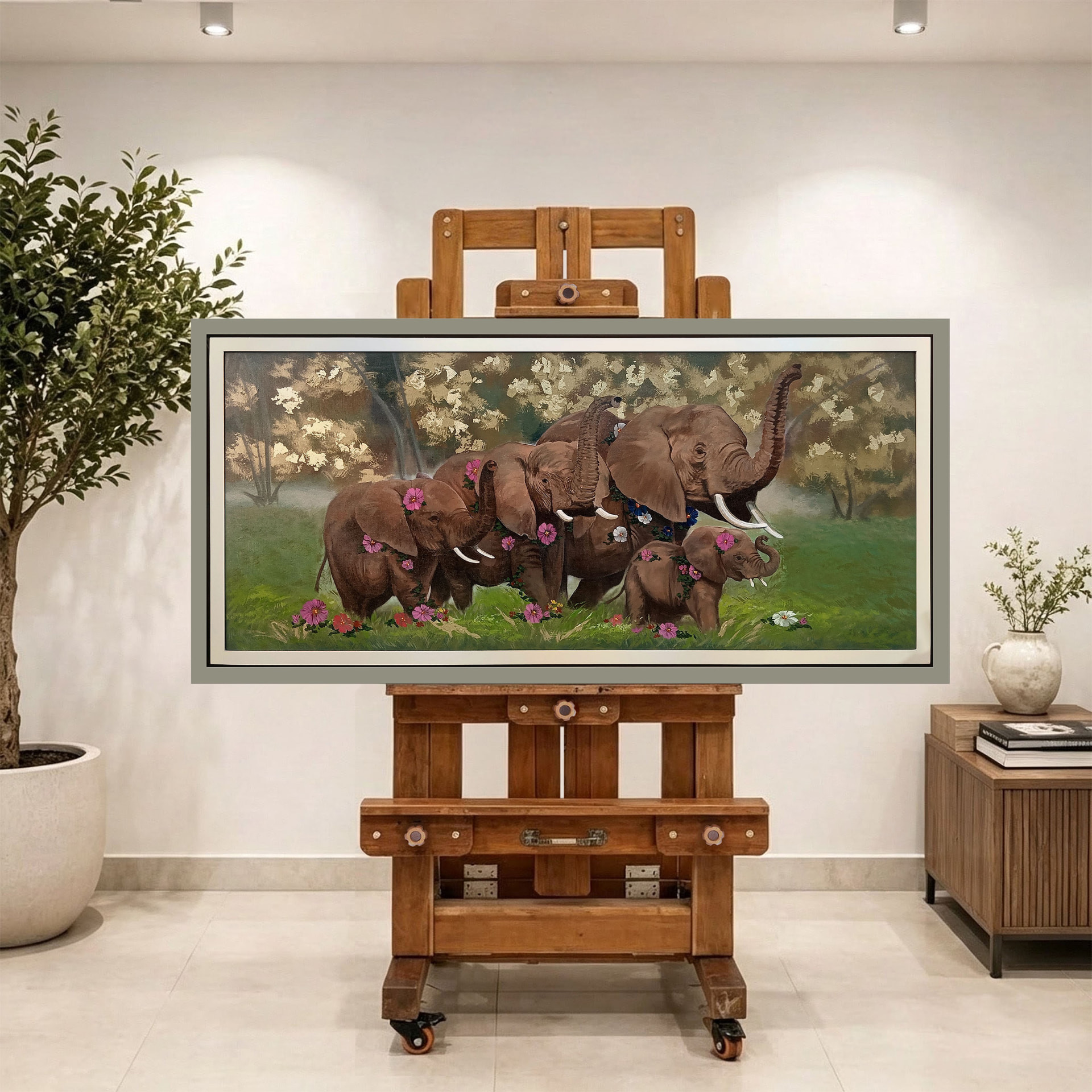 Huellas de familia y amor — vista caballete de la pintura al óleo