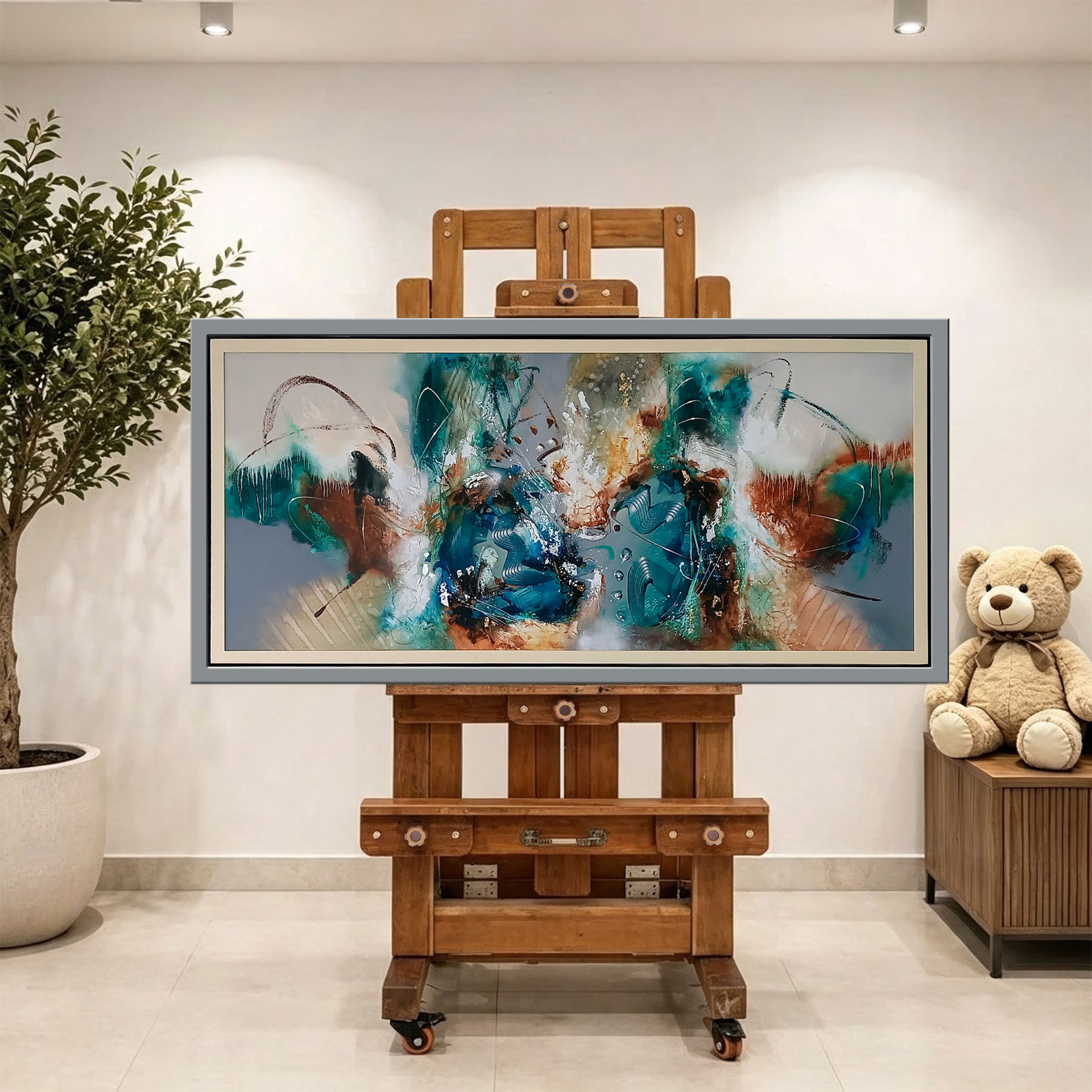 Turquesa y cobre — vista caballete de la pintura al óleo
