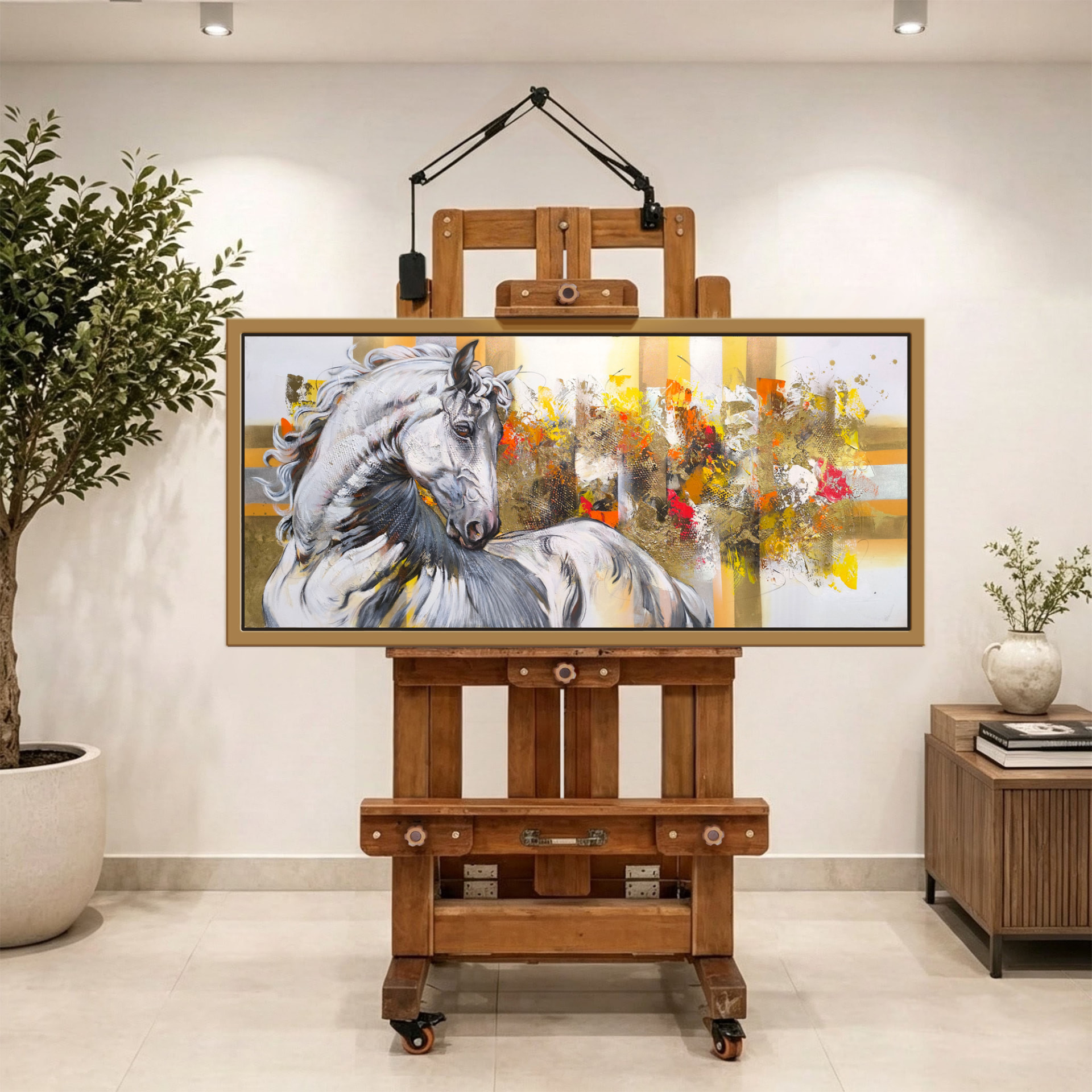 Crin de oro — vista caballete de la pintura al óleo
