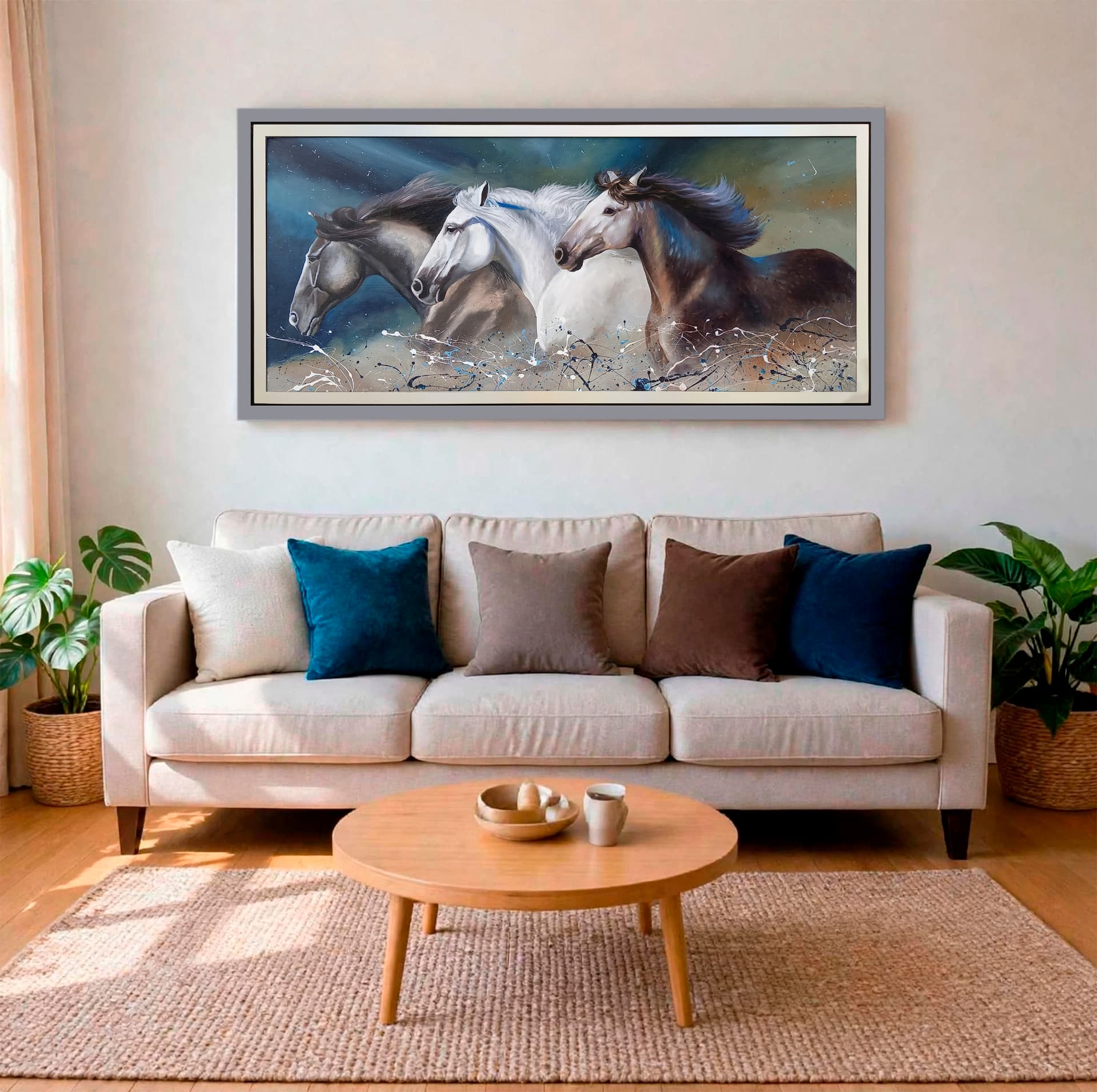 Caballos al galope — óleo sobre lienzo pintada a mano · Color & Estilo