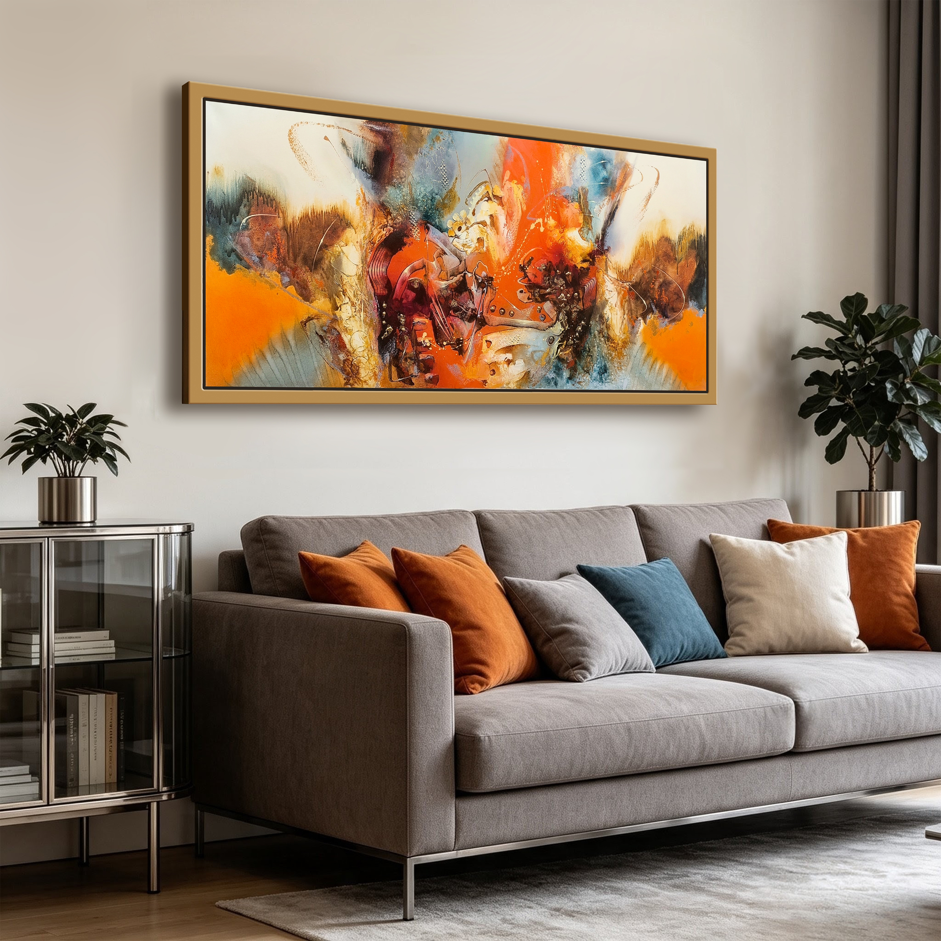 Estallido en oro y naranja — óleo y técnica mixta sobre lienzo pintada a mano · Color & Estilo