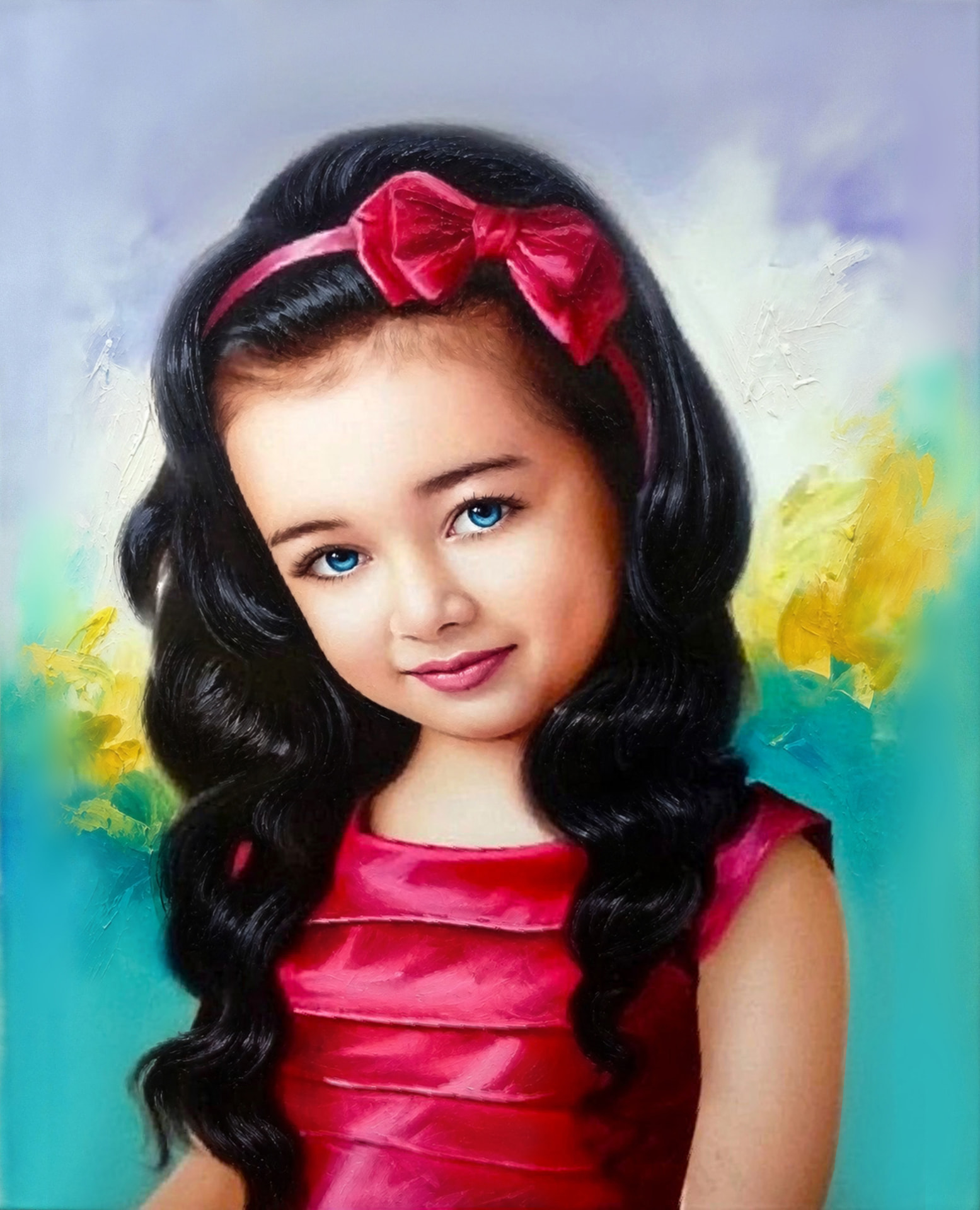 Niña del lazo rojo — óleo sobre lienzo pintada a mano · Color & Estilo