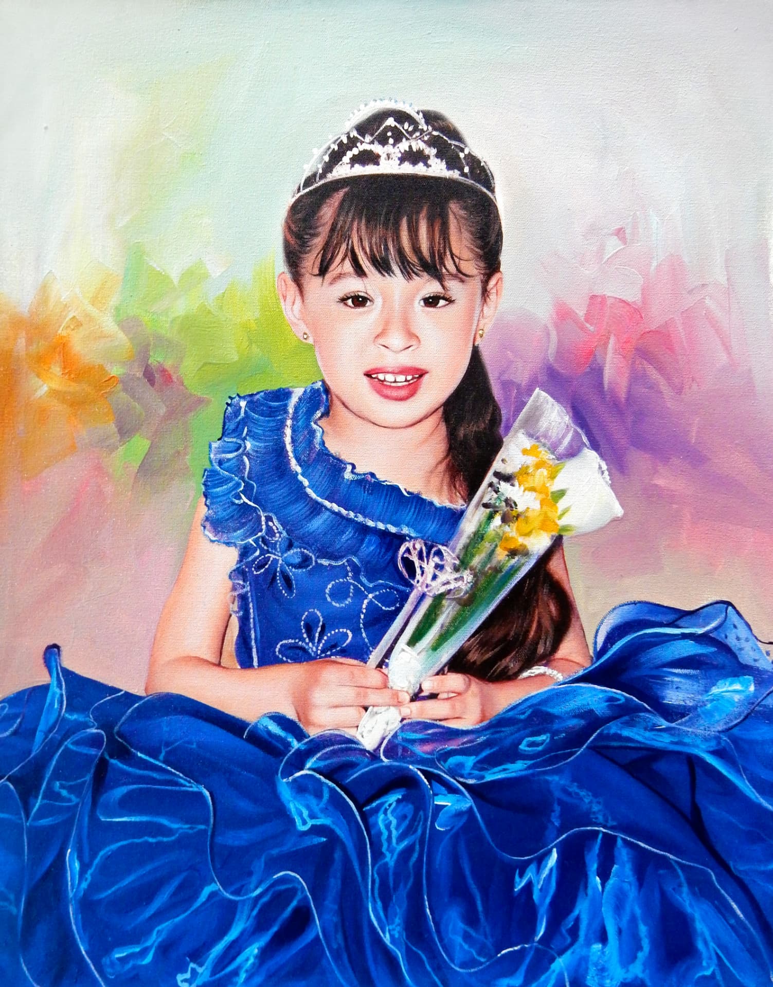 Niña de vestido azul — óleo sobre lienzo pintada a mano · Color & Estilo