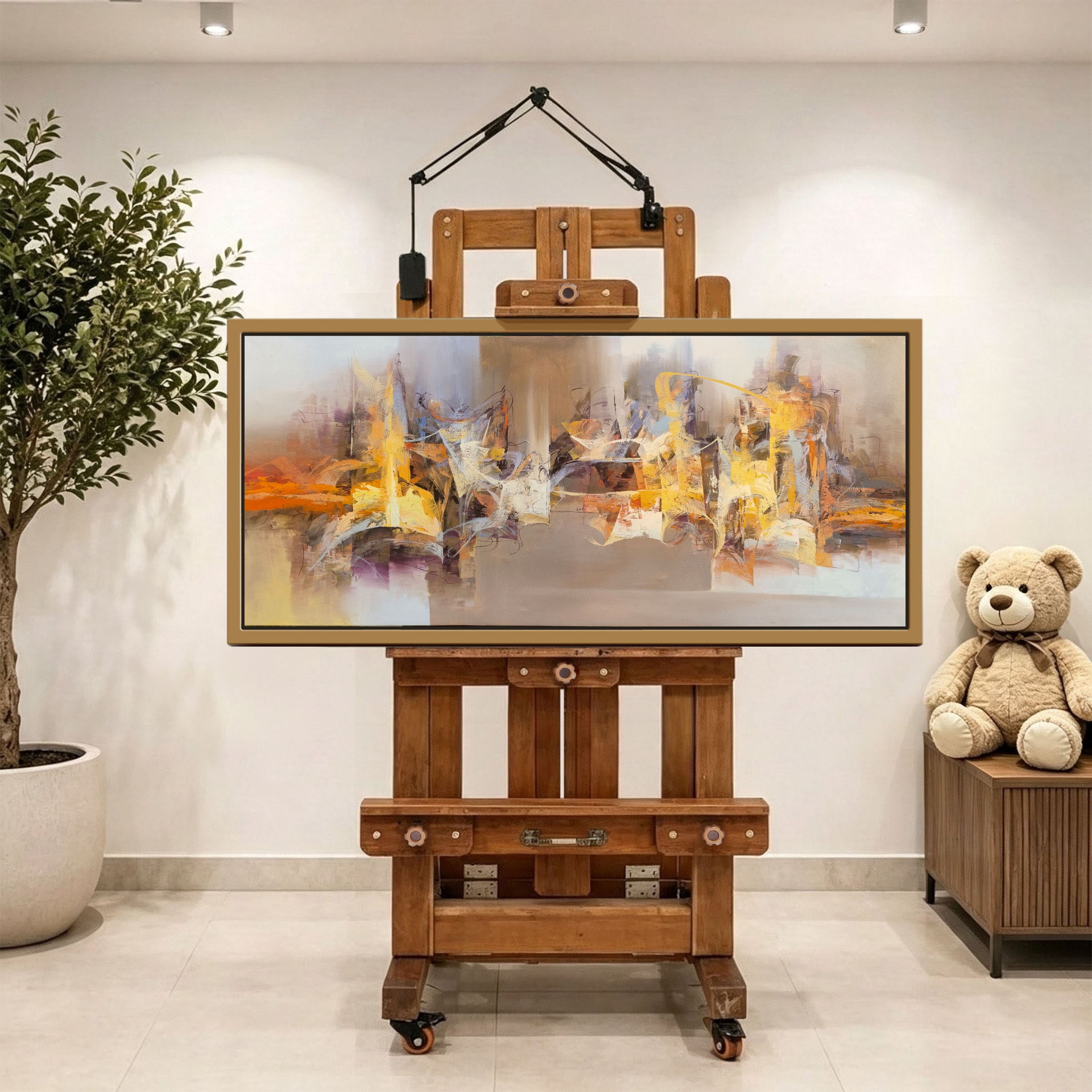 Urbe en ocre y oro — vista caballete de la pintura al óleo