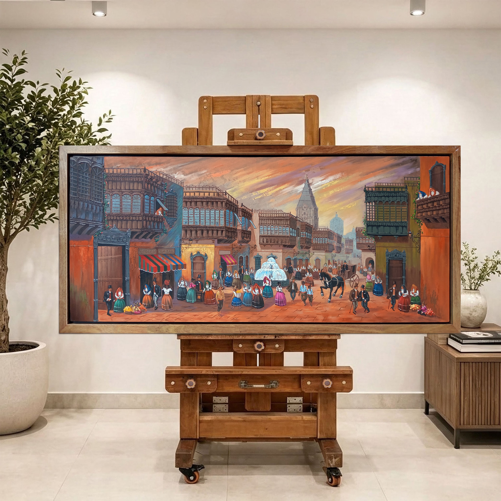 Lima colonial — vista caballete de la pintura al óleo