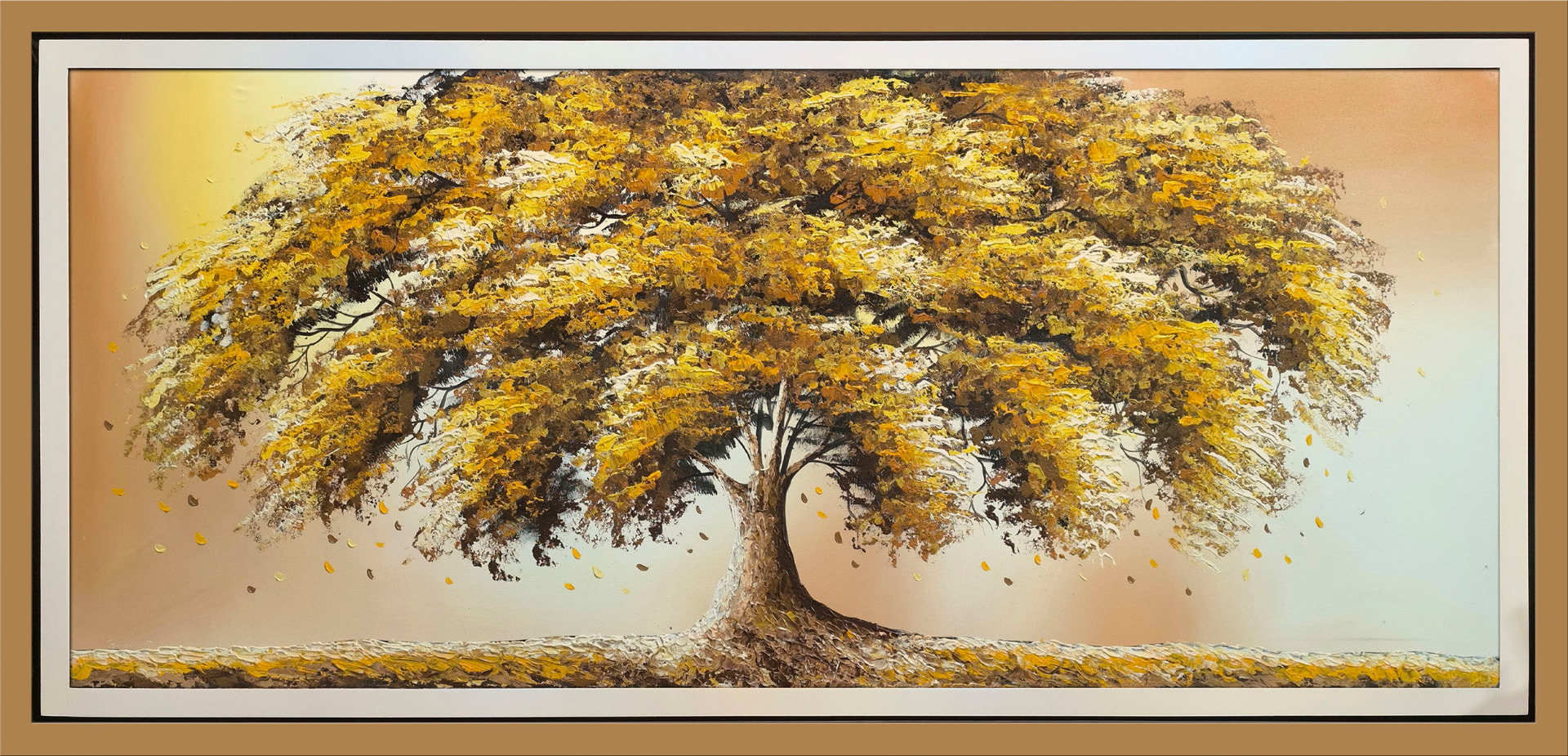 Árbol dorado otoñal — vista detalle de la pintura al óleo