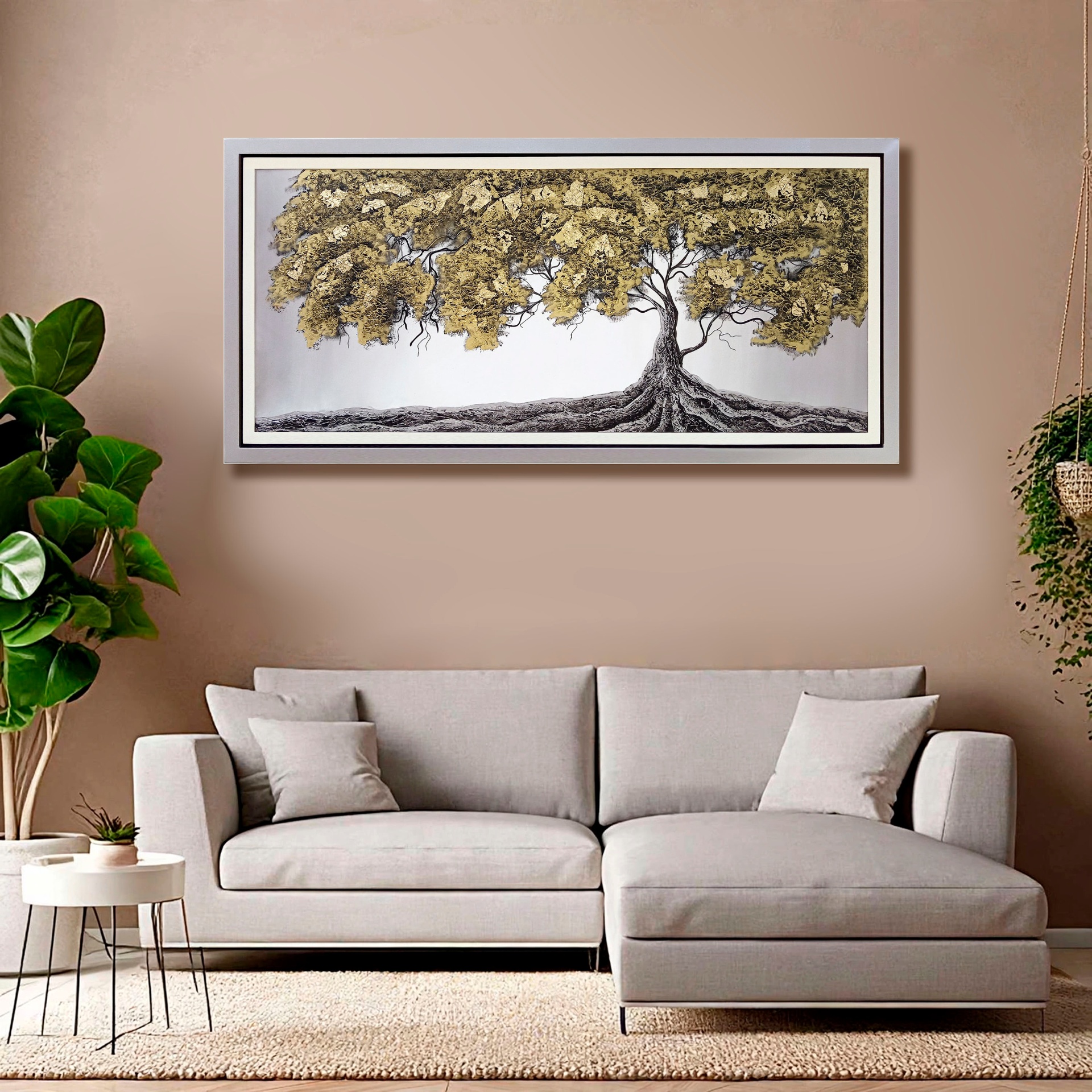 Árbol de raíces doradas — óleo y pan de oro sobre lienzo pintada a mano · Color & Estilo
