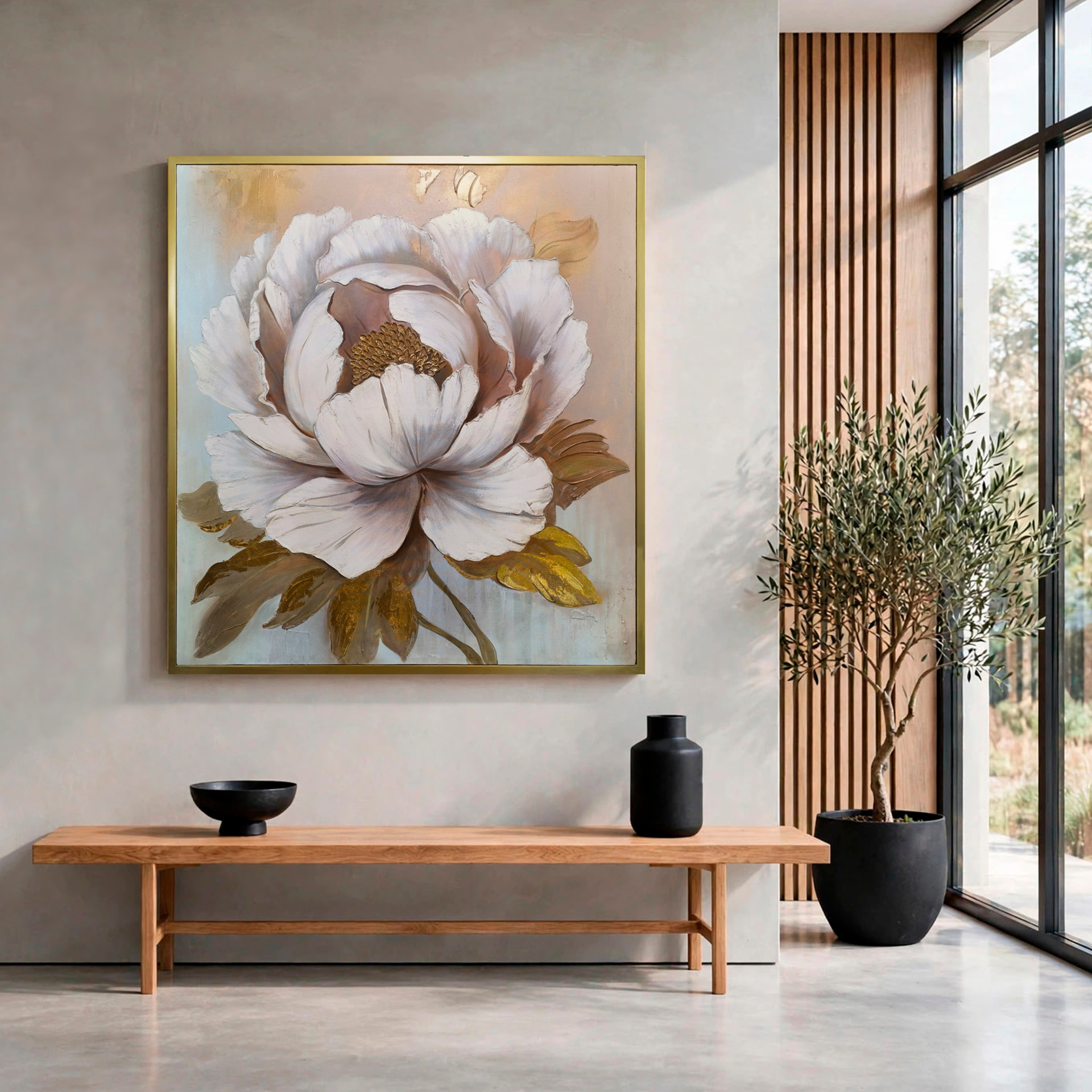 Peonía de oro — óleo sobre lienzo pintada a mano · Color & Estilo