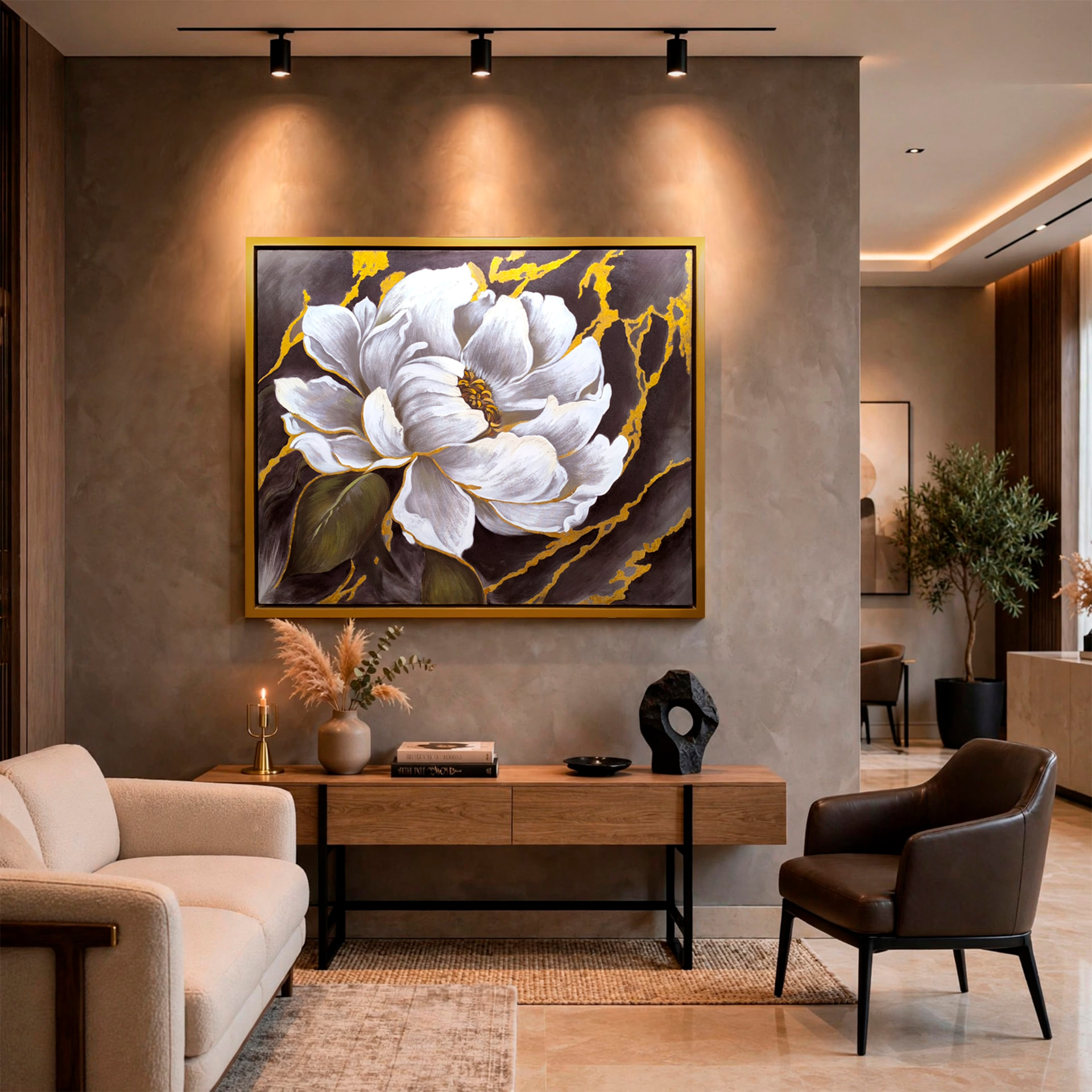 Magnolia en mármol negro — óleo sobre lienzo pintada a mano · Color & Estilo