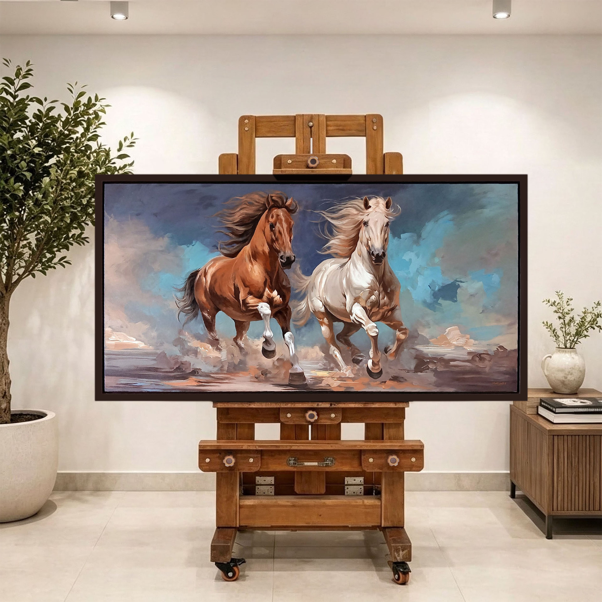 Caballos en carrera — vista caballete de la pintura al óleo