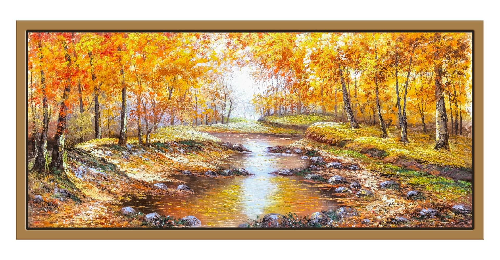 Arroyo de oro otoñal — vista detalle de la pintura al óleo