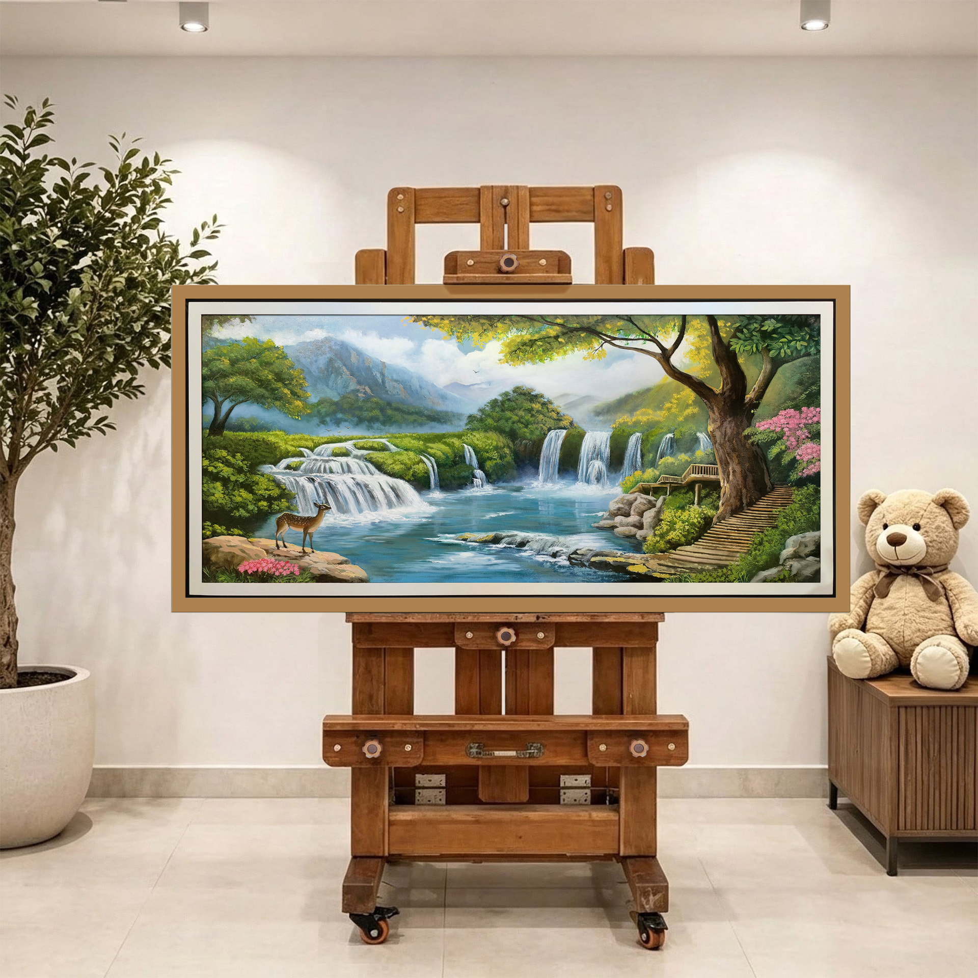 Cascadas del venado — vista caballete de la pintura al óleo