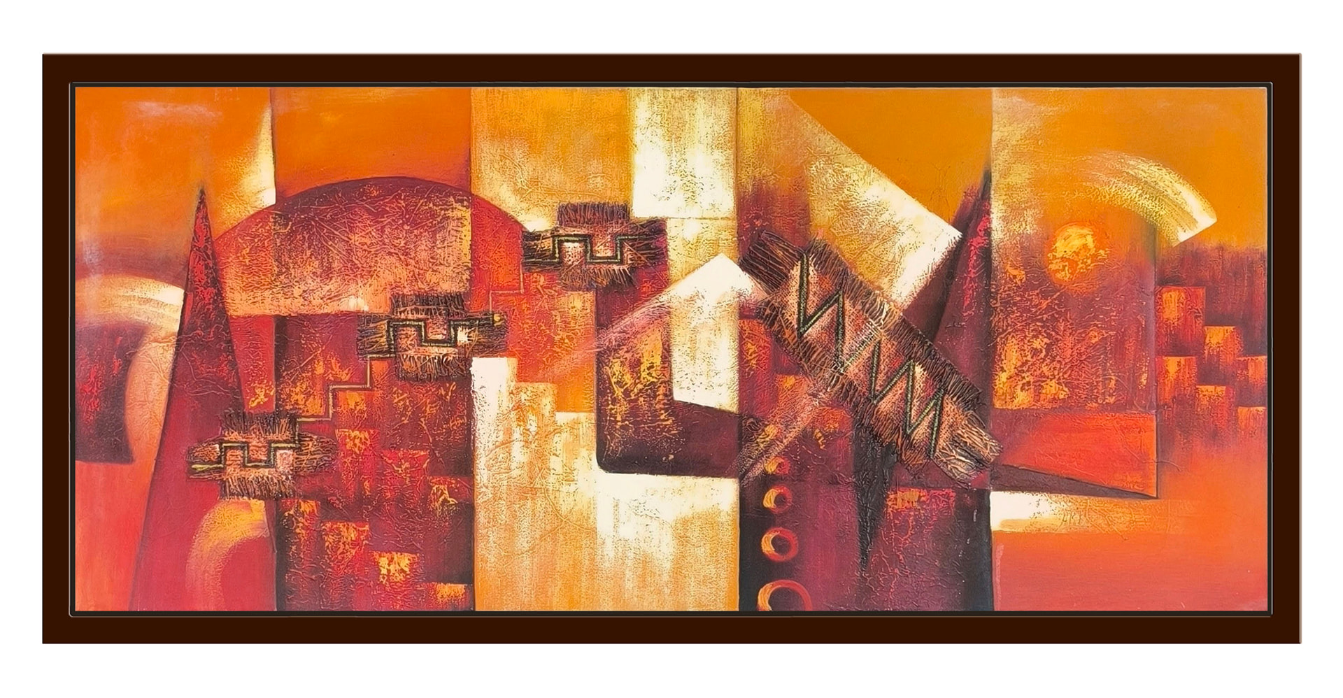 Geometría andina — vista detalle de la pintura al óleo