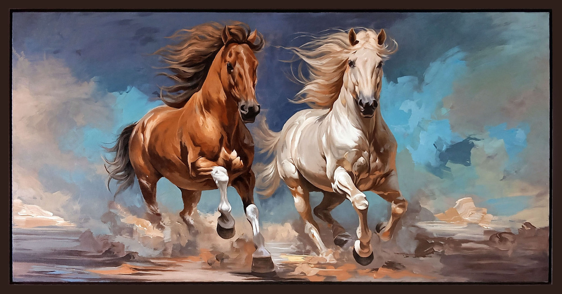Caballos en carrera — vista detalle de la pintura al óleo