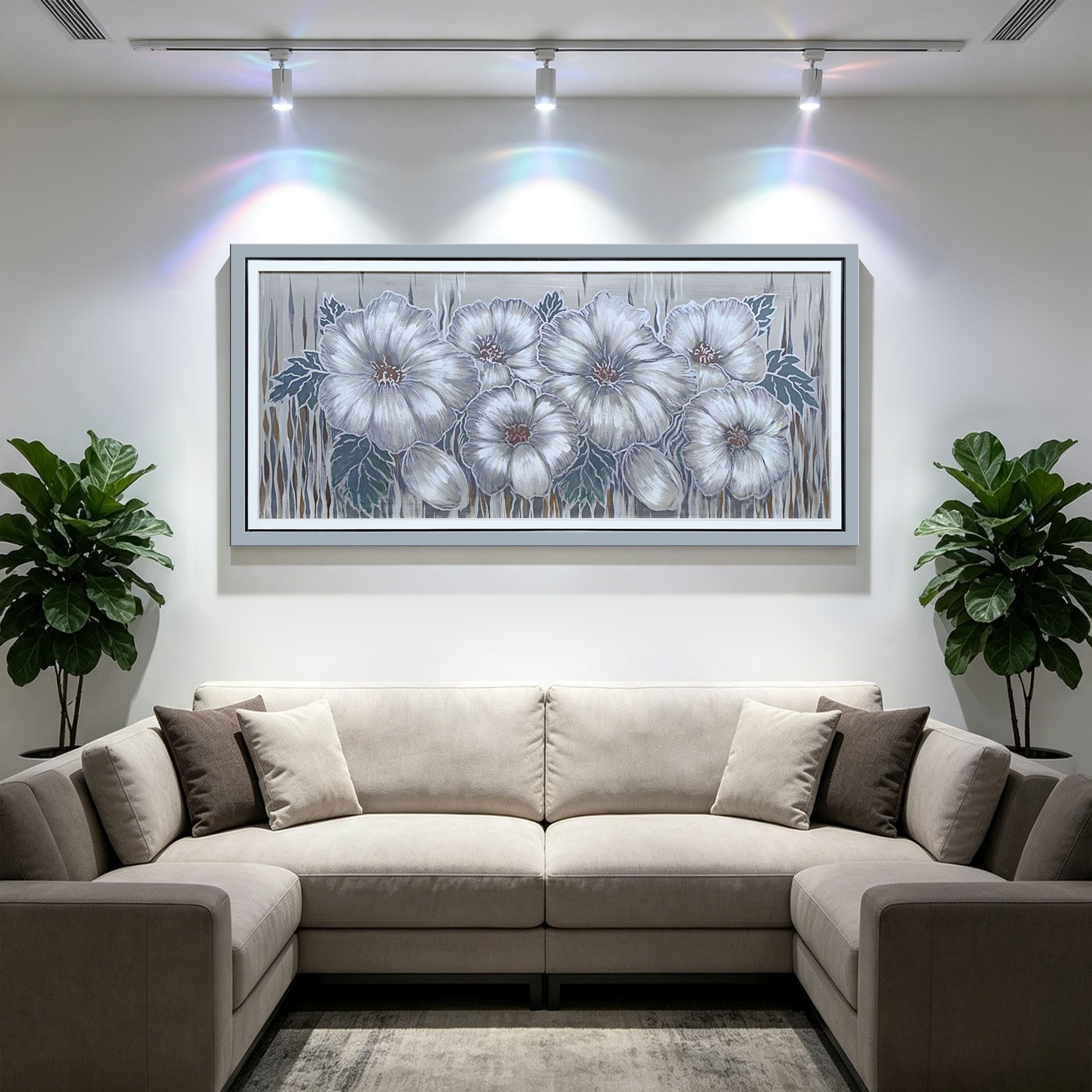 Flores plateadas — óleo sobre lienzo pintada a mano · Color & Estilo
