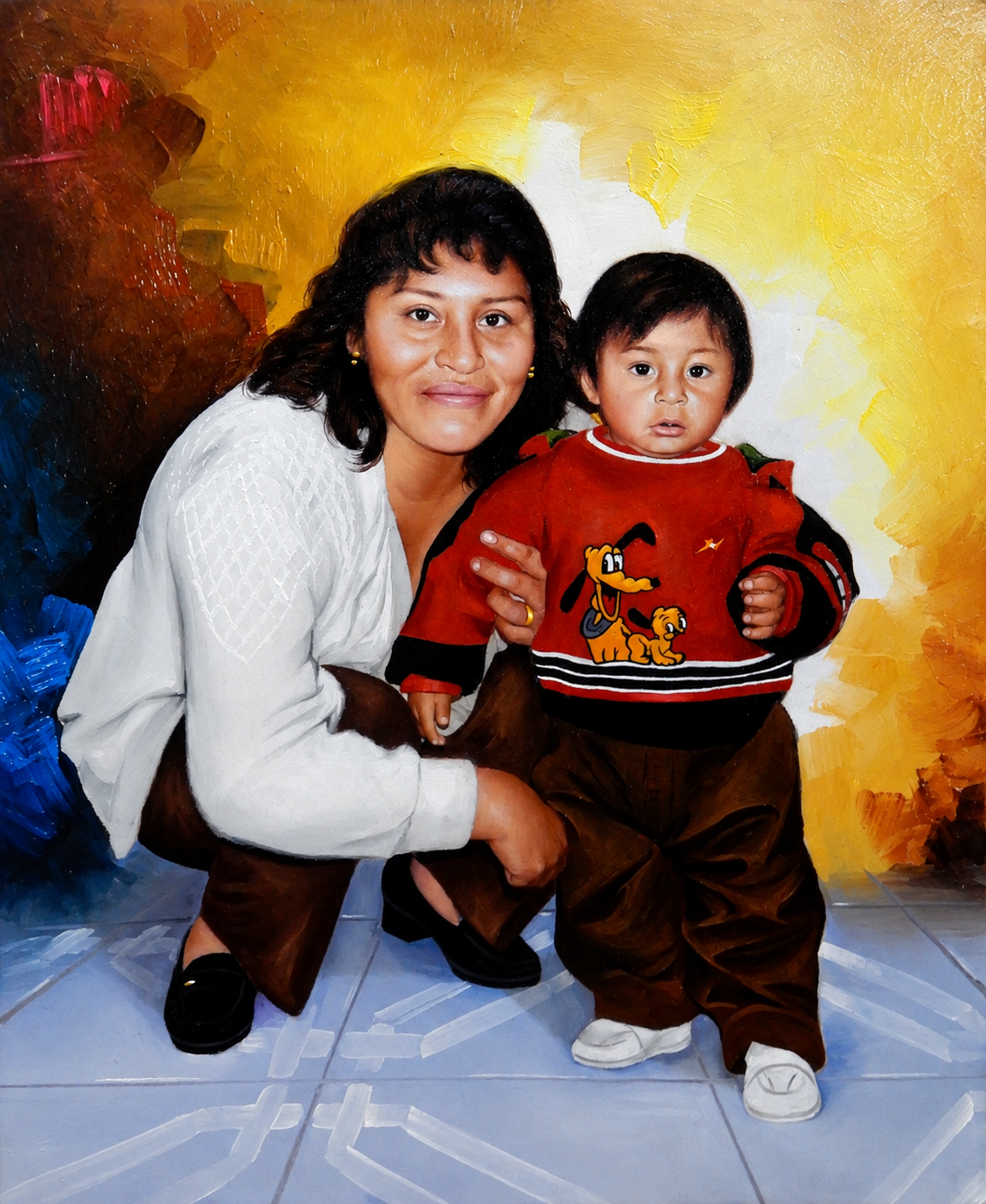 Madre e hijo — óleo sobre lienzo pintada a mano · Color & Estilo