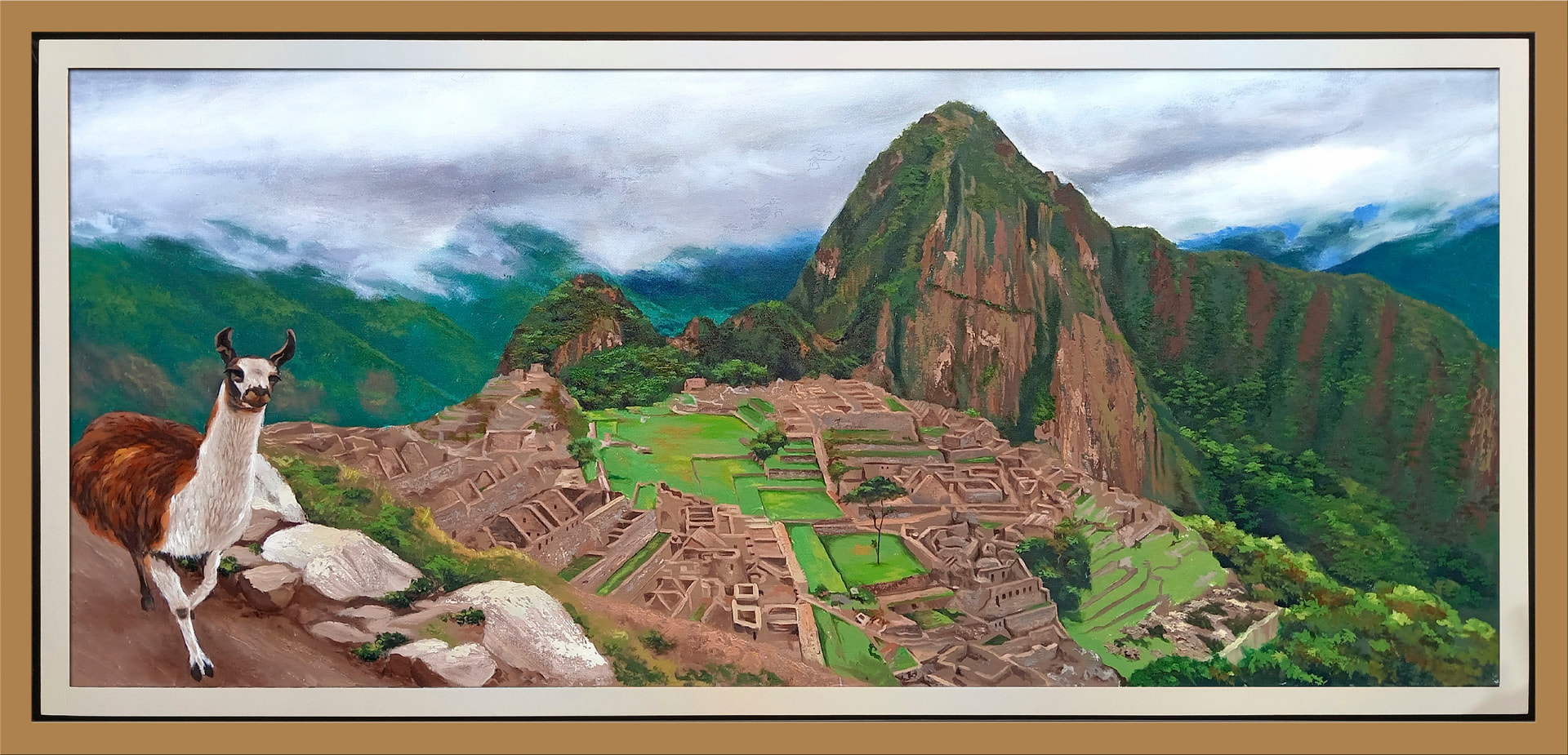 Machu Picchu — vista detalle de la pintura al óleo
