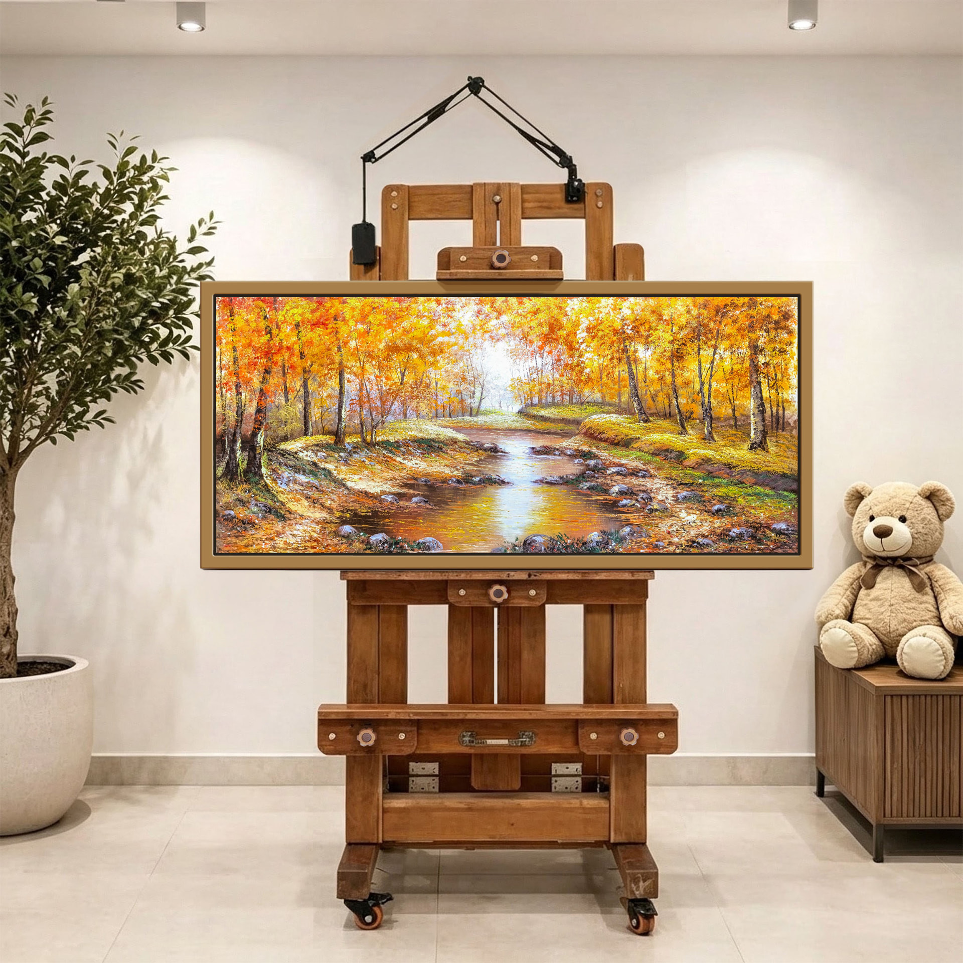 Arroyo de oro otoñal — vista caballete de la pintura al óleo